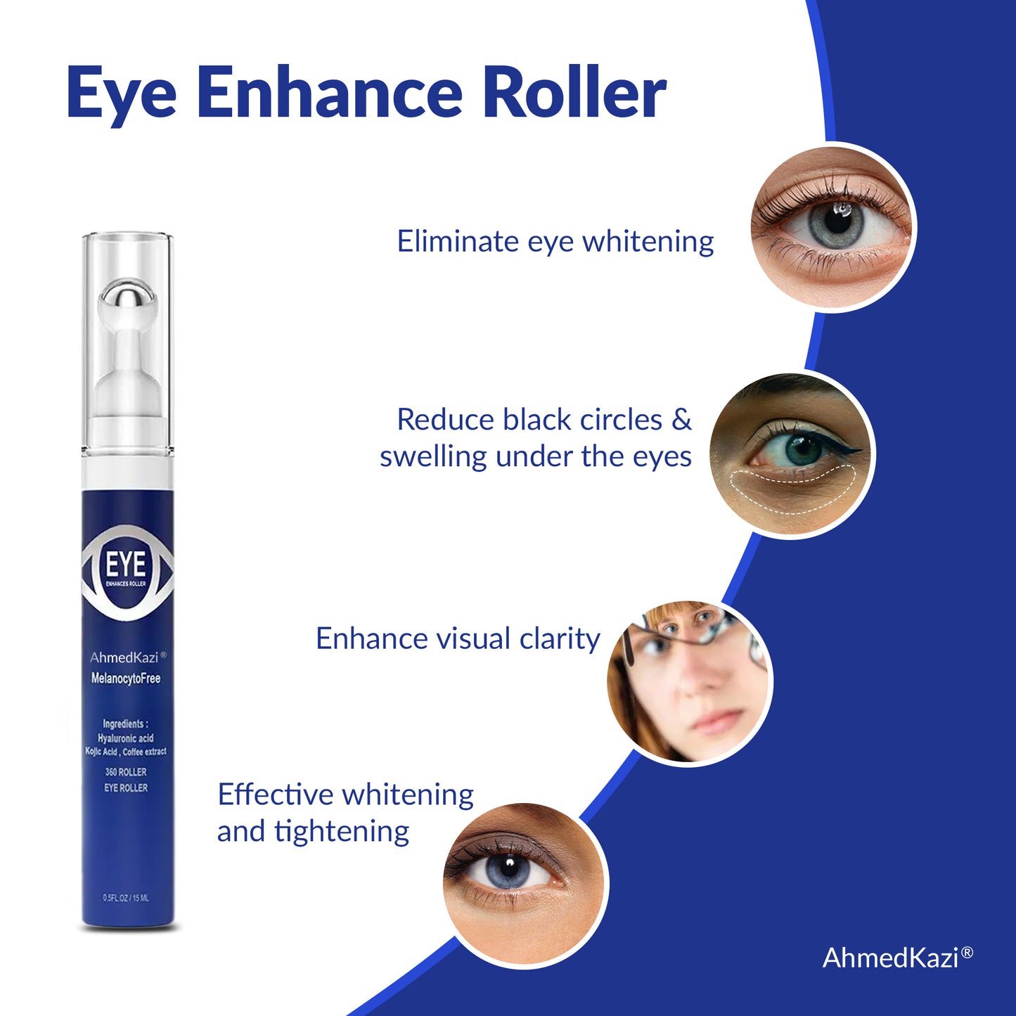 5% Caffeine Eye Serum that comes with a 360° Massage Rollerball Topper and a Caffeine Eye Cream that treats Dark Circles, Wrinkles, Puffiness, and Fine Lines with treats Eye Bags.
