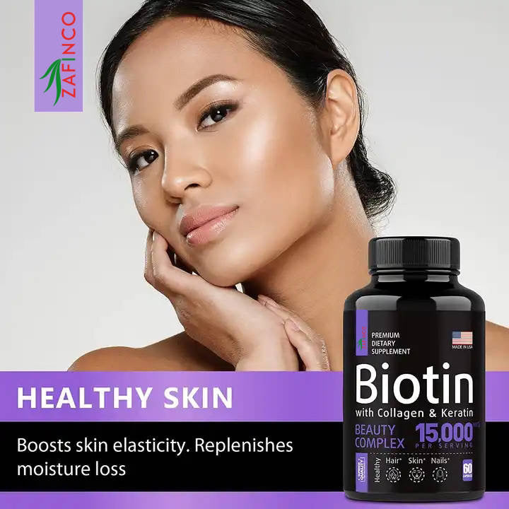 ZAFiNCO Biotin, Collagen, Keratin, and Hyaluronic Acid - Hair Growth Support Pills, 15000 mcg - Made in the USA.